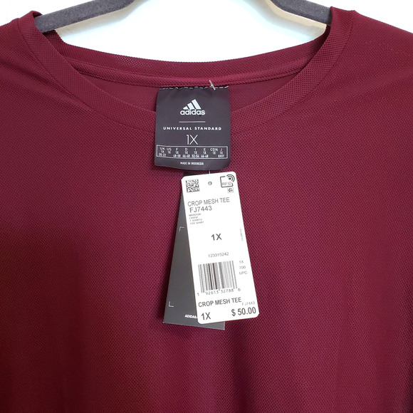 Adidas Univeral Standard Womens Sz 1X Athletic Top Mesh Wine Workout Shirt NWT - Picture 6 of 8